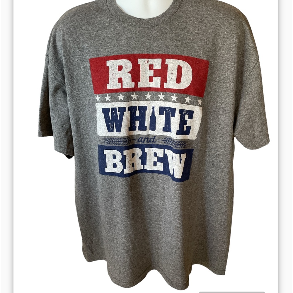 2X grey shirt patriotic beer drinking red white brew party shirt